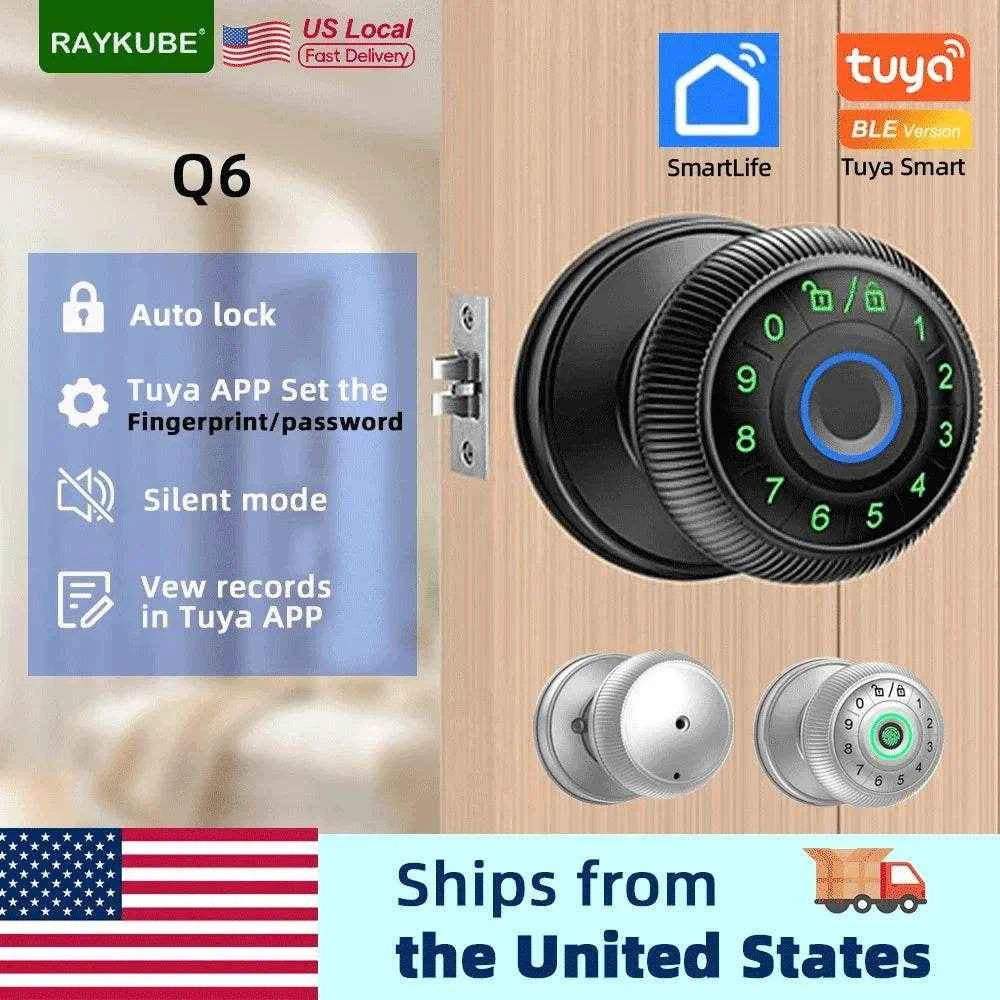 RAYKUBE Q6 Tuya BLE Smart Fingerprint Door Lock with Password/Key/APP Unlock – Free US Delivery