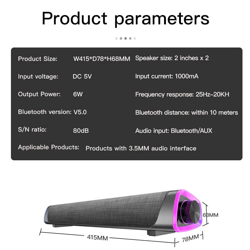 Wireless/Wired 4D Surround Soundbar with Subwoofer, FM Radio, LED for Laptop, PC, and TV - Novara®