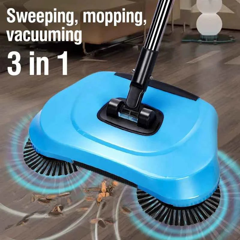 Hand Push Broom, Multifunctional Cleaning Tool Sweep Mop, Long Handle Push Broom with Auto Spiral Deep Clean System