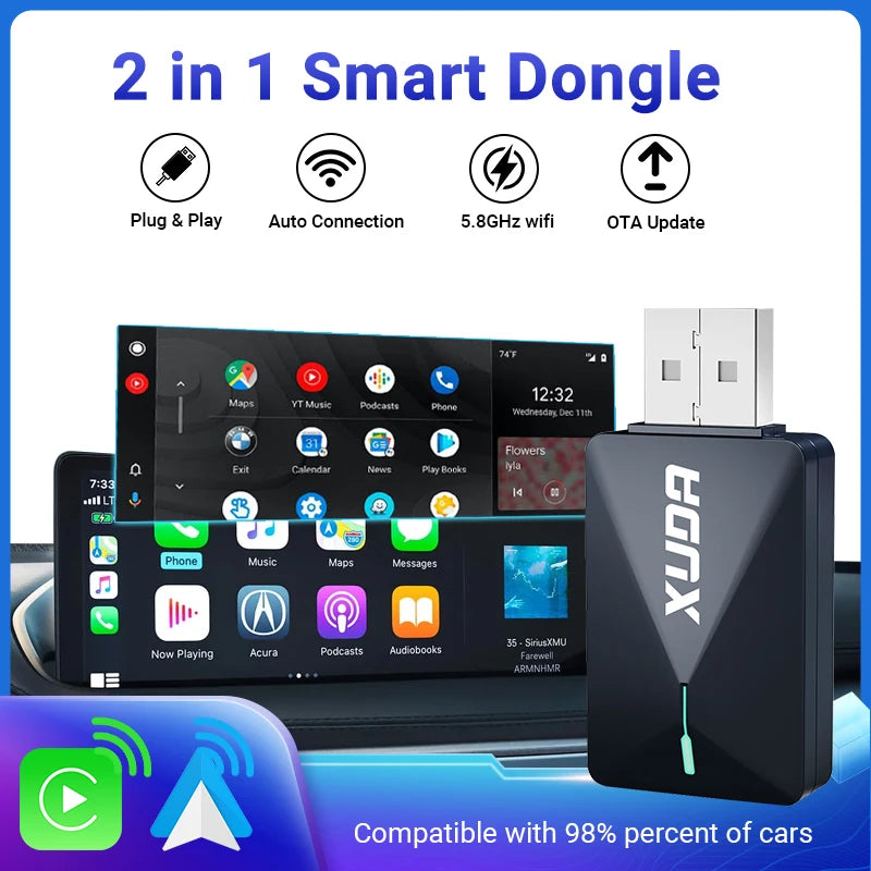 XUDA 2-in-1 Wireless CarPlay & Android Auto Mini Box for Car Radio - Novara®