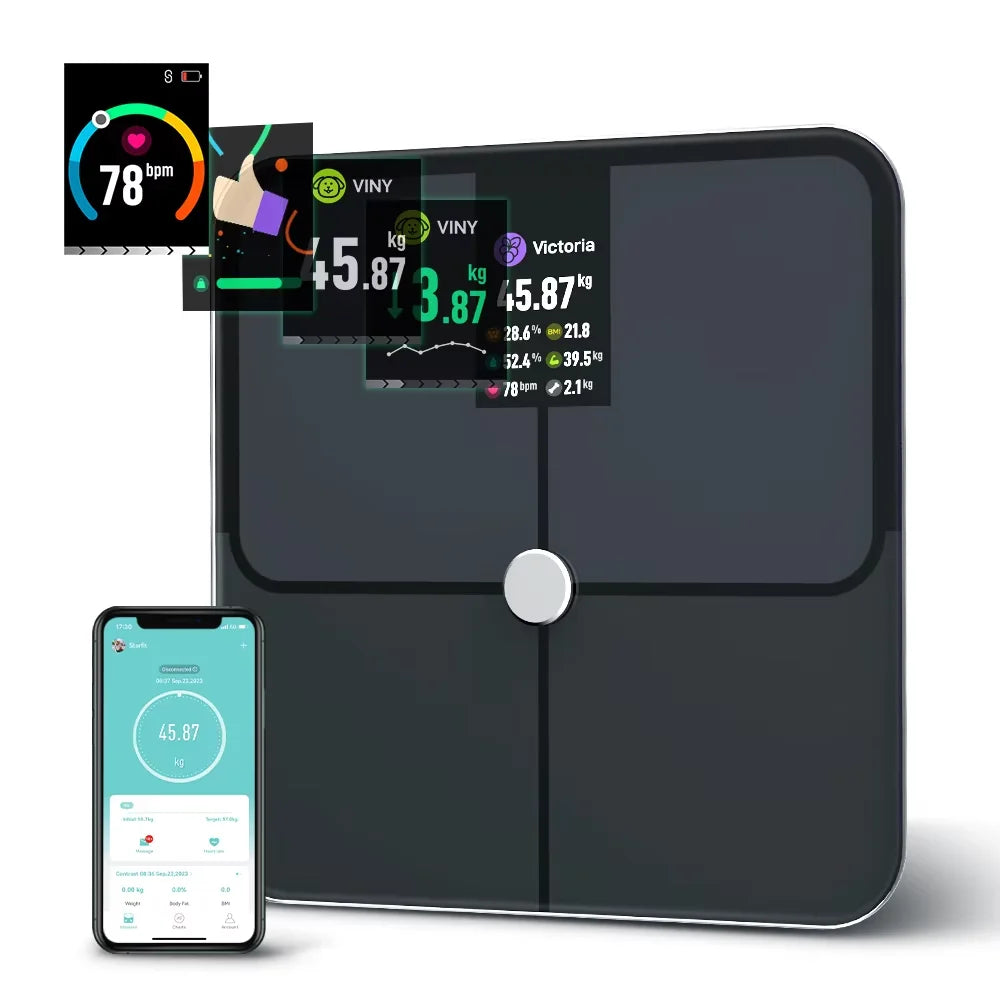 Smart Digital Body Fat Scale with TFT Color Screen, Heart Rate Monitor, and Professional Accuracy - Novara®