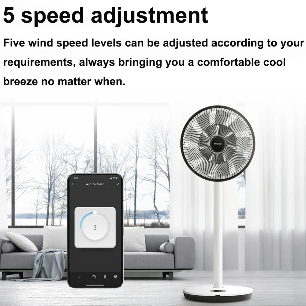 Tuya WiFi ZigBee Smart Fan Switch with 5-Speed Control & Remote for Alexa/Google - Novara®