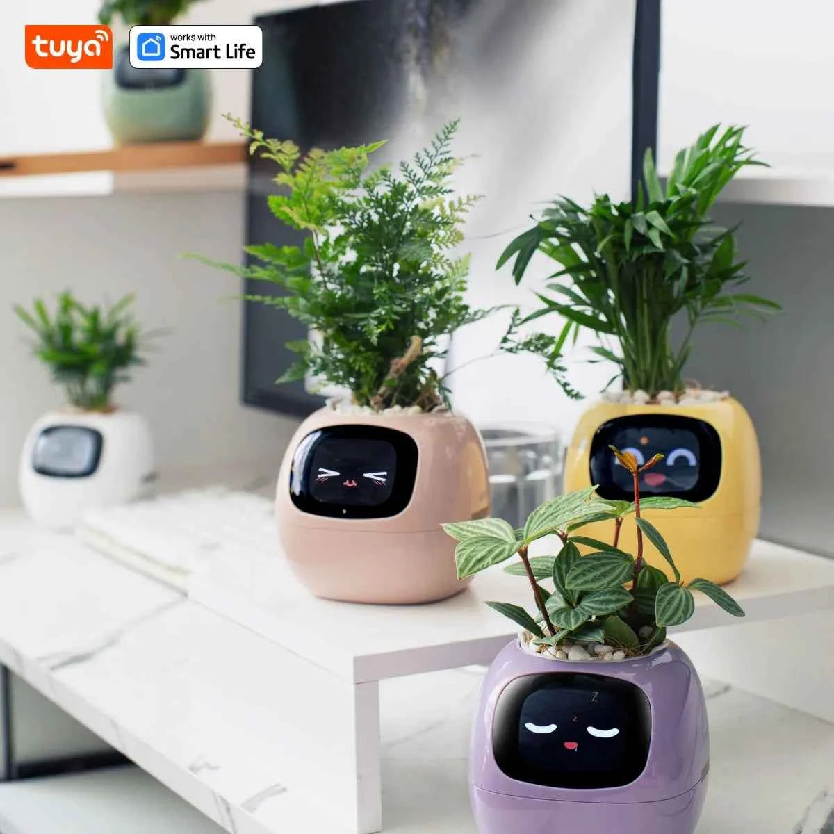 Tuya Ivy Smart Planter with 49+ Expressions, 7 Smart Sensors, and AI Chips for Easy Plant Care