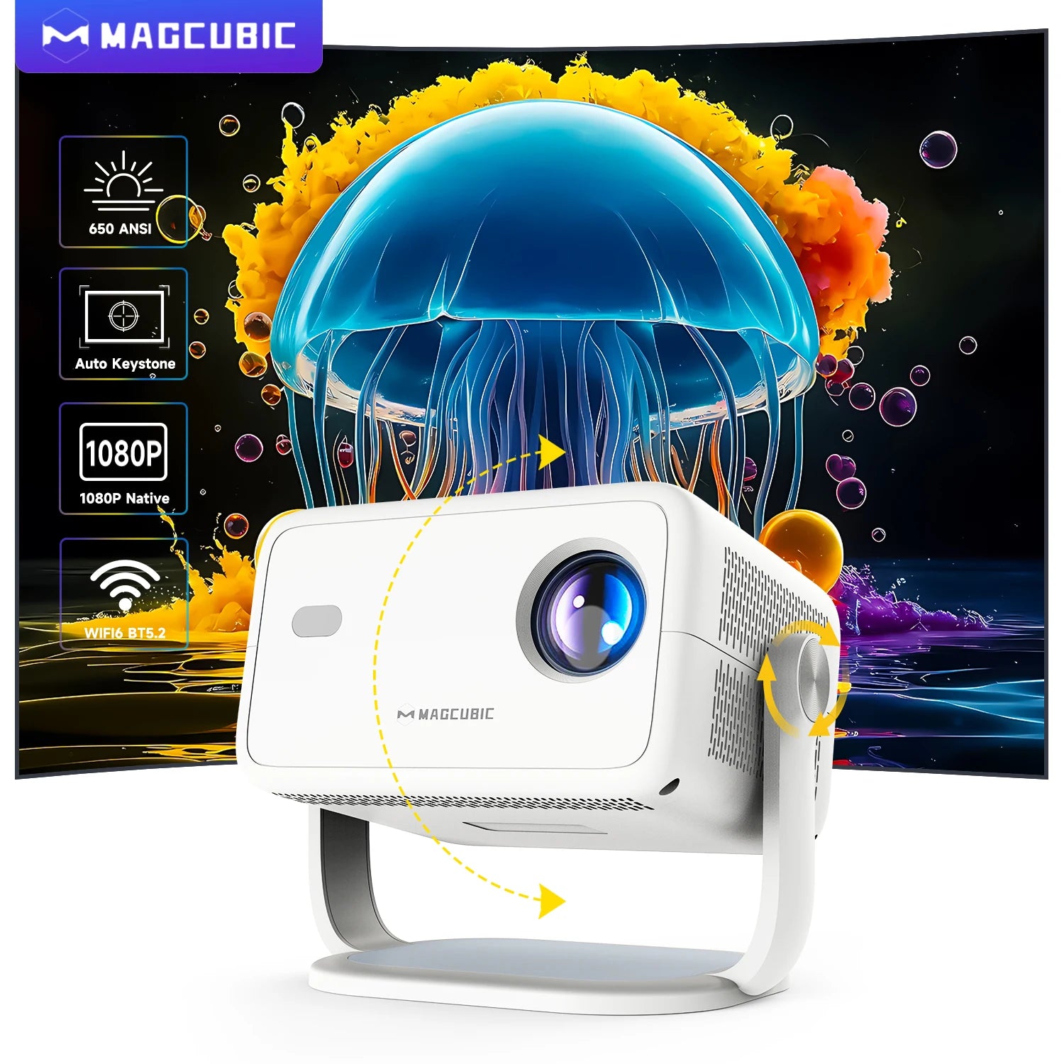 Magcubic Native 1080P 650ANSI 4K Android 11 Projector with Auto Keystone, WiFi6 & BT5.2 - Novara®