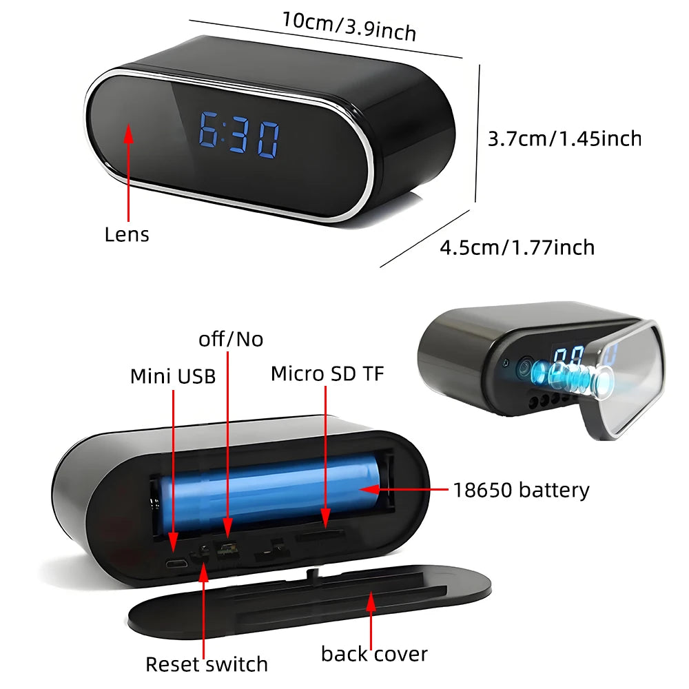 Mini Wi-Fi Night Vision HD Camera Clock