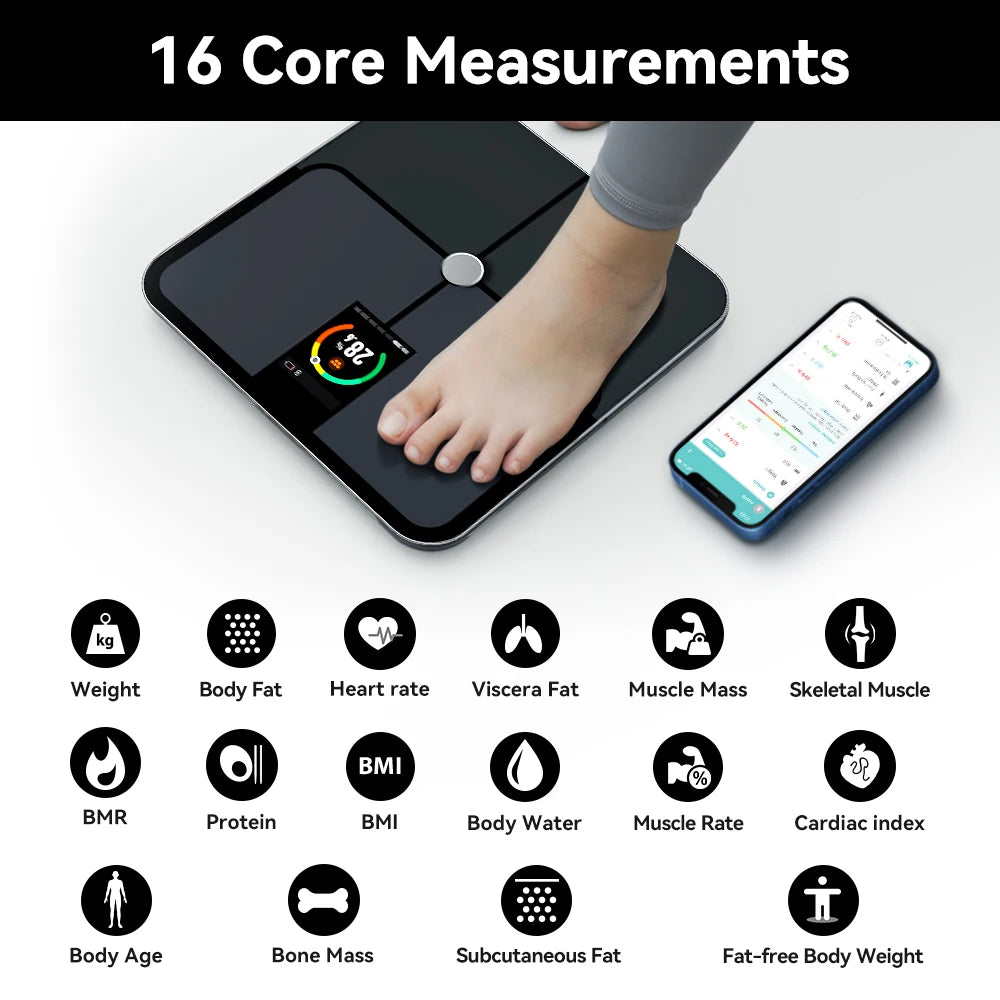 Smart Digital Body Fat Scale with TFT Color Screen, Heart Rate Monitor, and Professional Accuracy - Novara®