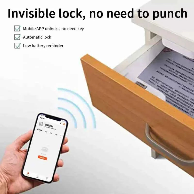 Tuya Smart Home File Cabinet Lock Wireless Bluetooth Keyless Invisible Mobile APP Control Electronic Locks For Furniture Drawer