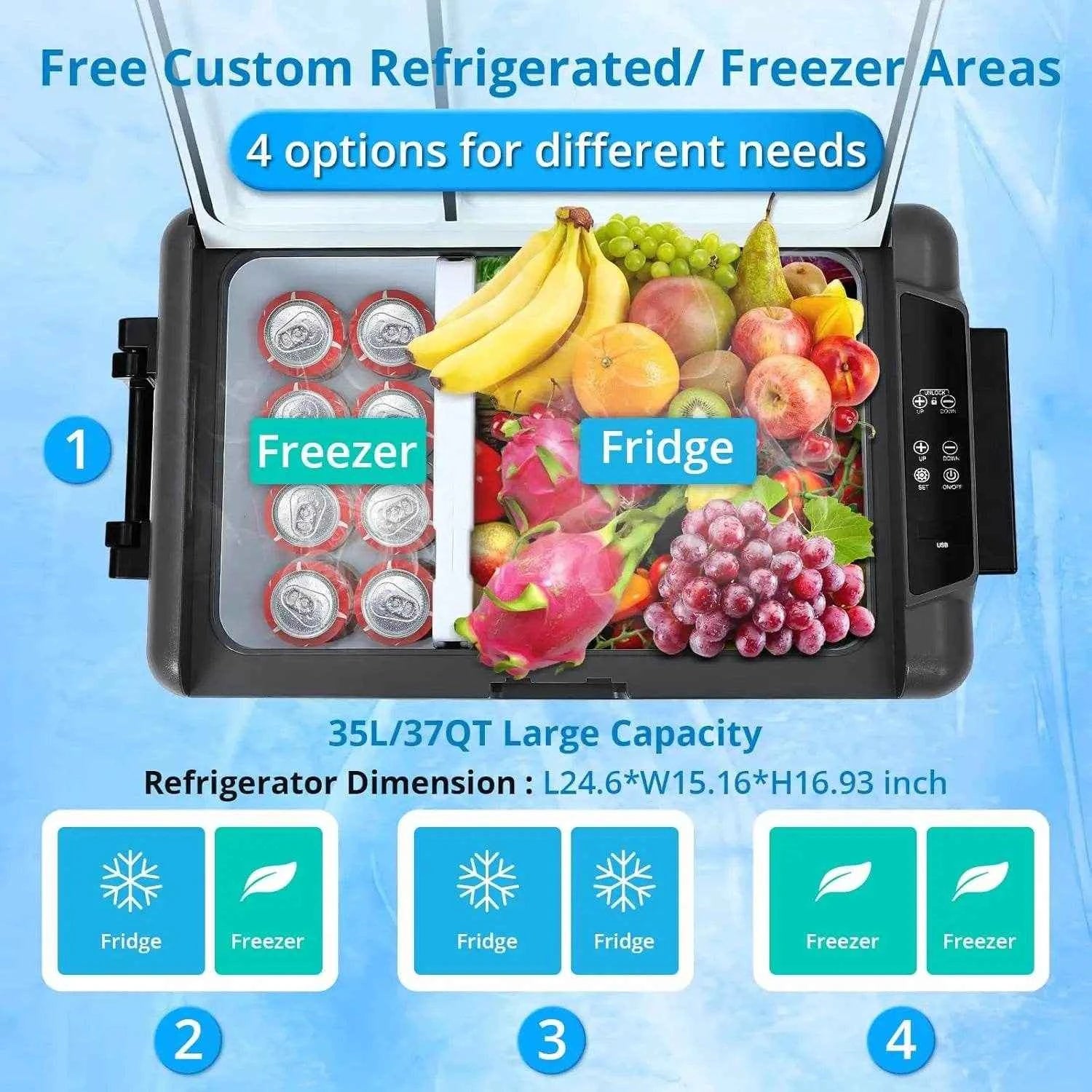 35L Portable Car Refrigerator - Dual Zone, -20℃, APP Control for Camping & Travel