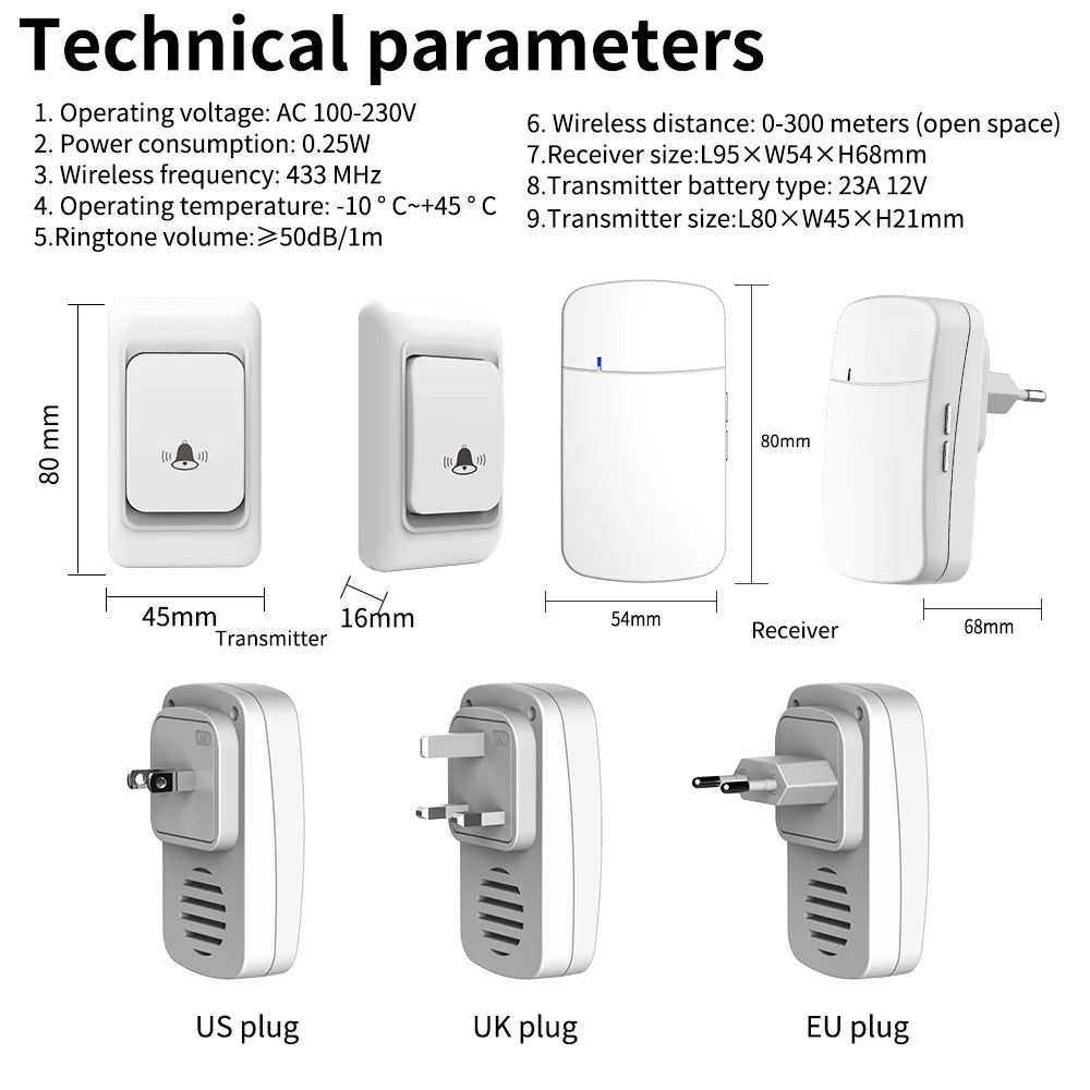 Remote Control Outdoor Wireless Door Bell