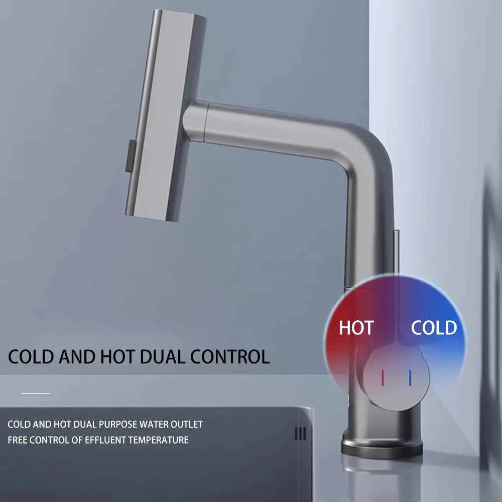 Gun Grey Intelligent Digital Display Waterfall Pull-Out Kitchen Faucet with Hot & Cold Mixer, Rotatable & Lifting Sink Faucet