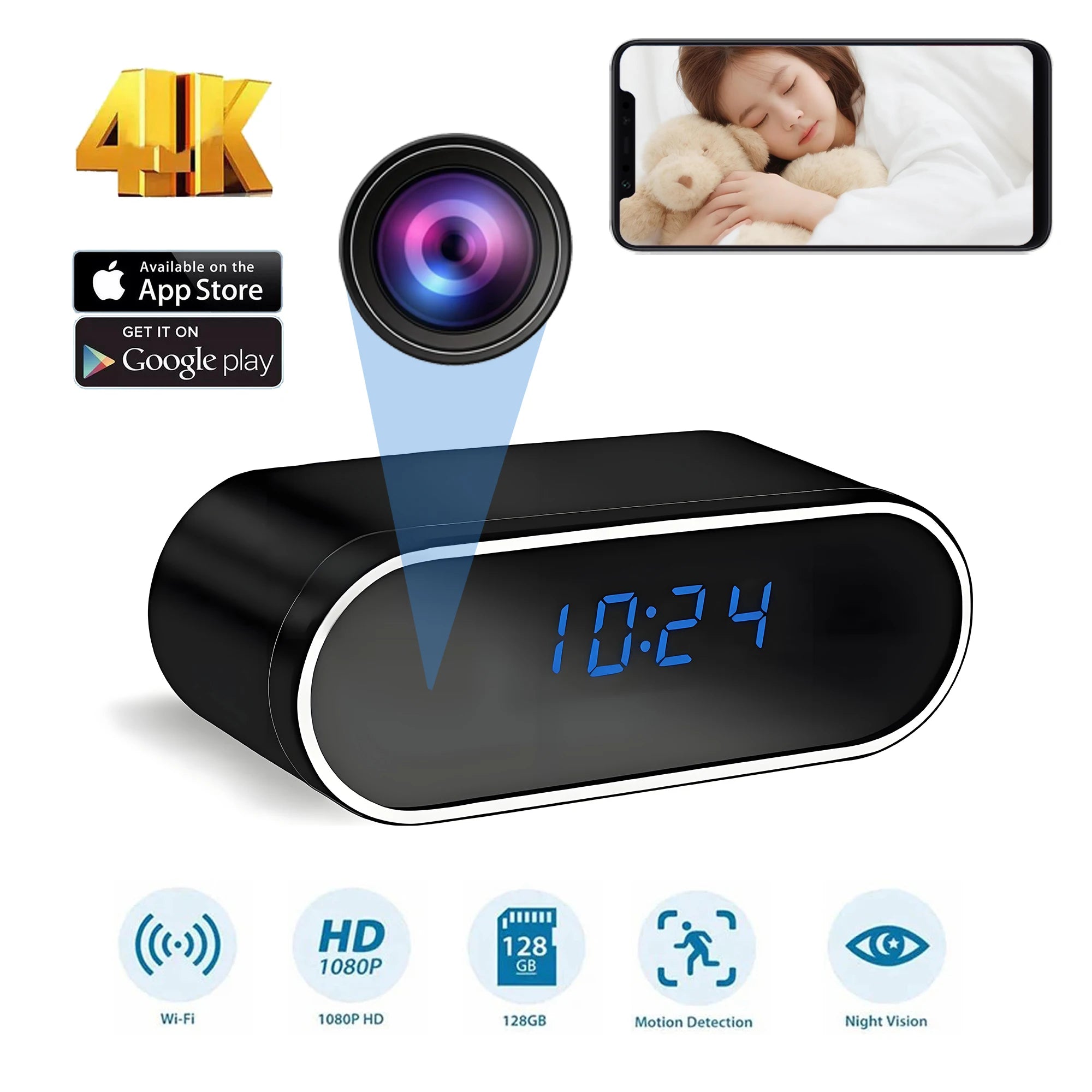 Mini Wi-Fi Night Vision HD Camera Clock