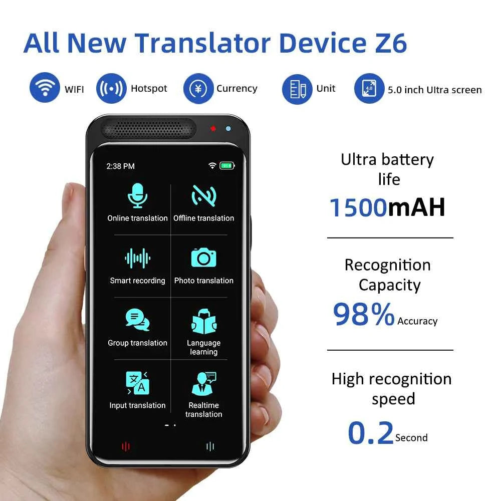 Portable Smart Translator, 134 Languages, Offline/Online, High-Speed Accuracy for Travel