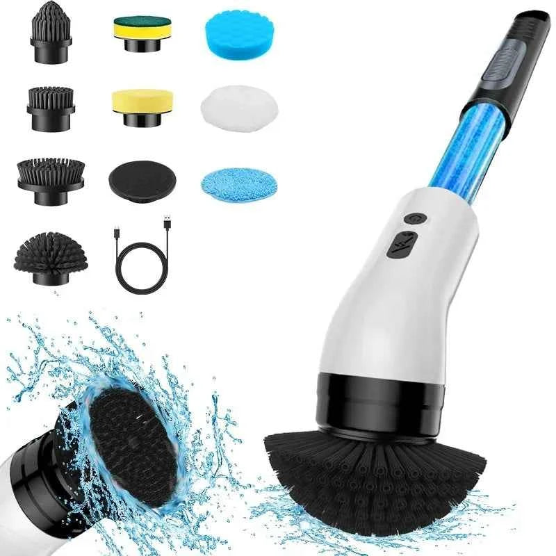 New 9 in 1 electric cleaning brush, handheld liquid filling cleaning brush, long handle telescopic electric brush, electric mop