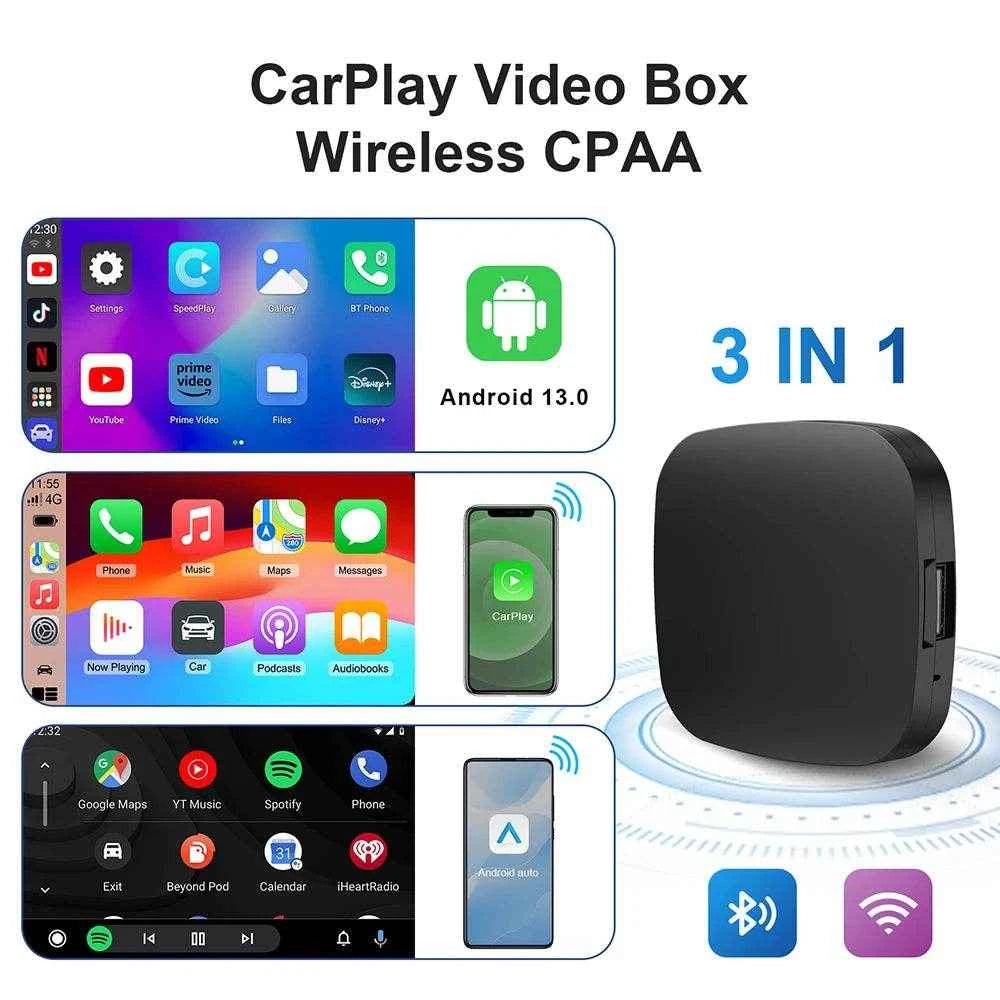 CarPlay AI Box Android 13 Wireless Auto & Smart TV for Toyota, Mazda, Hyundai, Ford, VW, and More