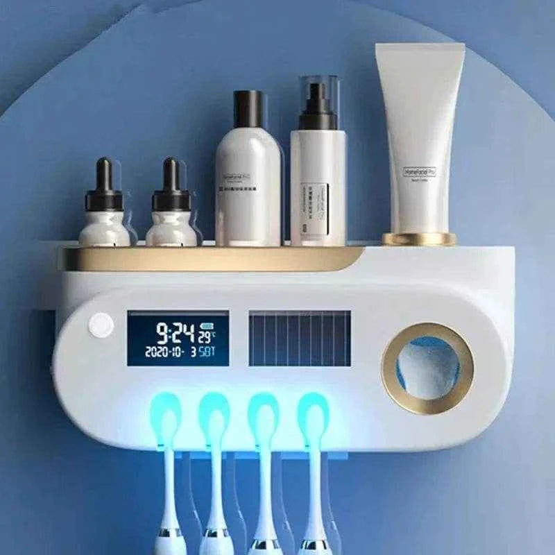 UV Toothbrush Sterilizer & Automatic Toothpaste Dispenser for Bathroom