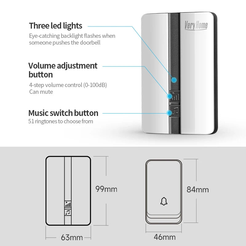 Wireless Waterproof Self-Powered Button Smart Doorbell