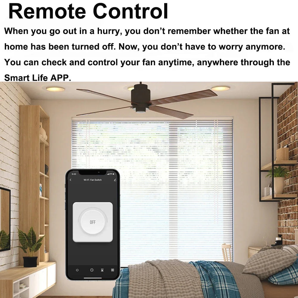 Tuya WiFi ZigBee Smart Fan Switch with 5-Speed Control & Remote for Alexa/Google - Novara®